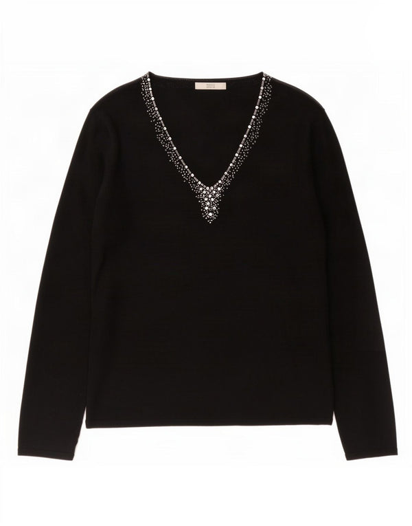 Marks & Spencer Womens V-Neck Jumper Sweater UK 16 Large Black Viscose