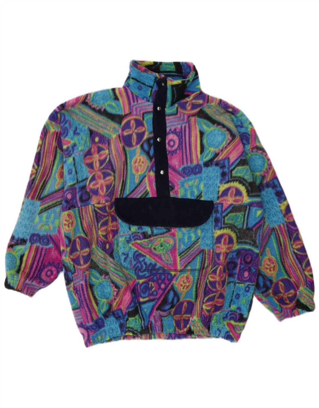 Vintage Mens Anorak Fleece Jumper Large Multicoloured Geometric Polyamide