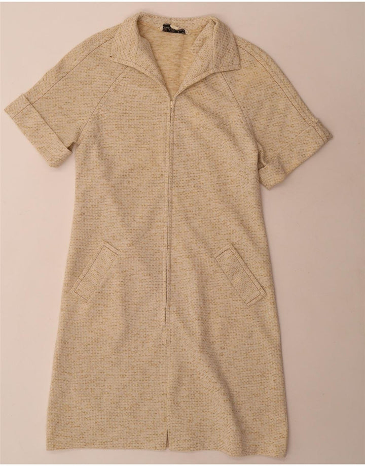 Vintage Womens Shift Dress UK 14 Medium Beige Flecked