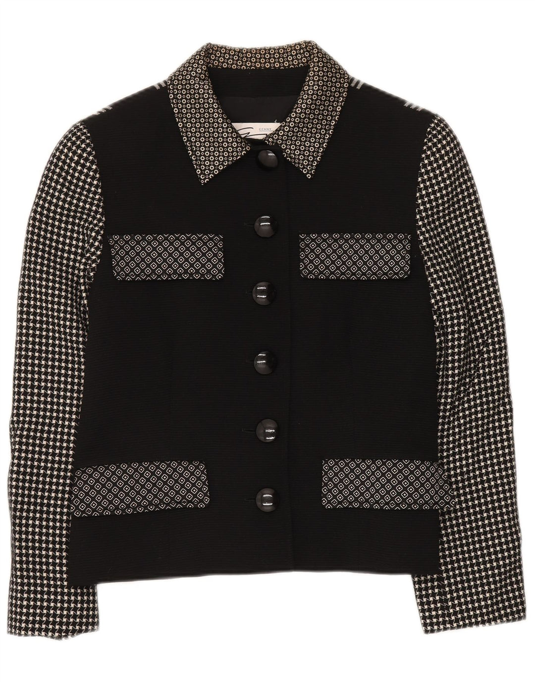 GENNY Womens 6 Button Blazer Jacket UK 14 Medium Black Patchwork
