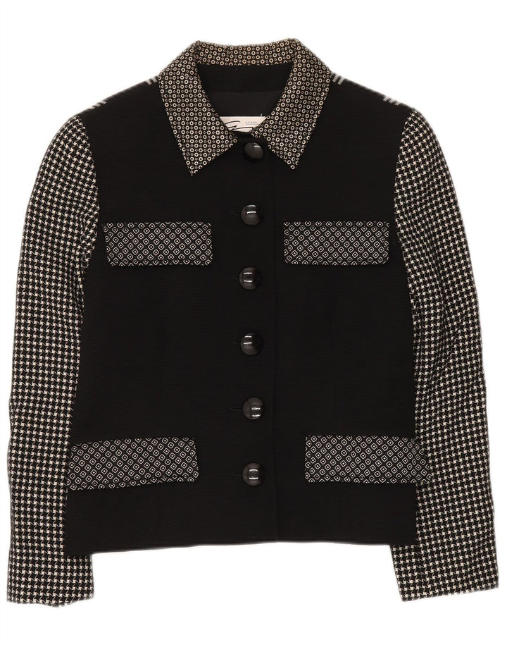 GENNY Womens 6 Button Blazer Jacket UK 14 Medium Black Patchwork
