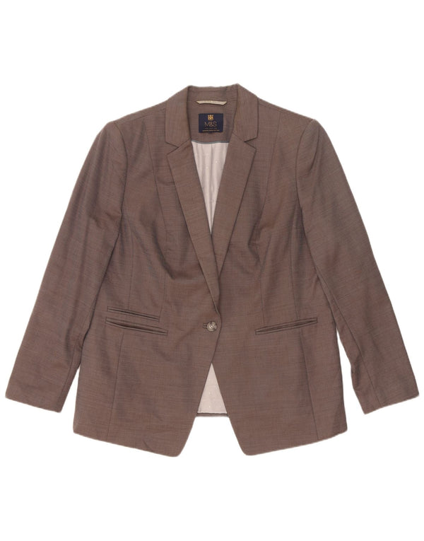 Marks & Spencer Womens 1 Button Blazer Jacket UK 18 XL Grey Viscose