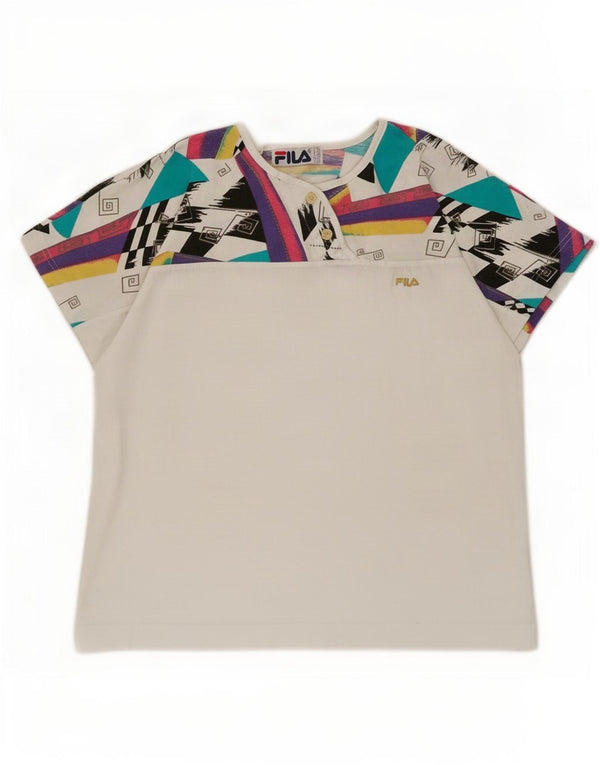 Fila Womens Graphic T-Shirt Top US 8 Medium White Geometric Cotton
