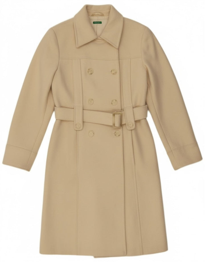 Benetton Womens Double Breasted Coat IT 44 Medium Off White Wool