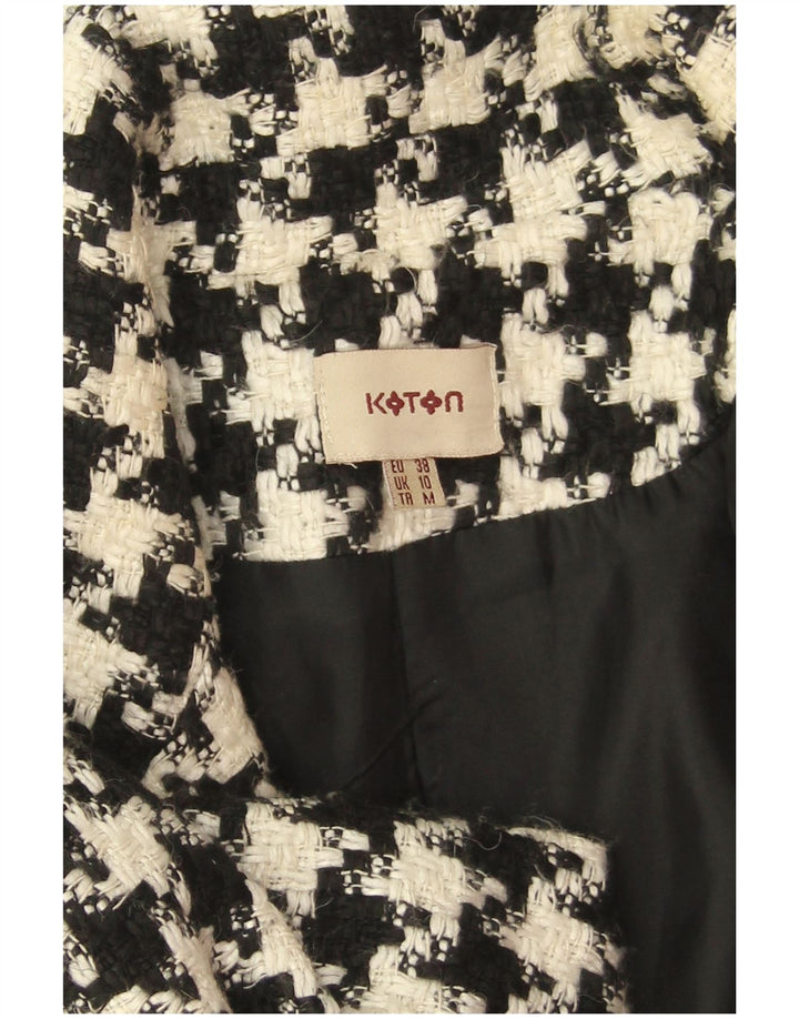 Koton Womens Oversized Overcoat UK 10 Small Black Houndstooth Wool