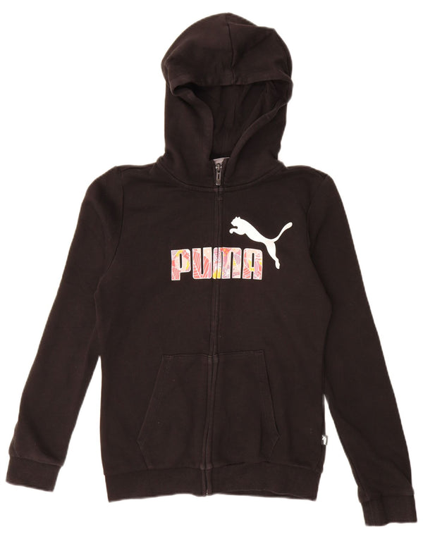 Puma Girls Graphic Zip Hoodie Sweater 13-14 Years Black Cotton