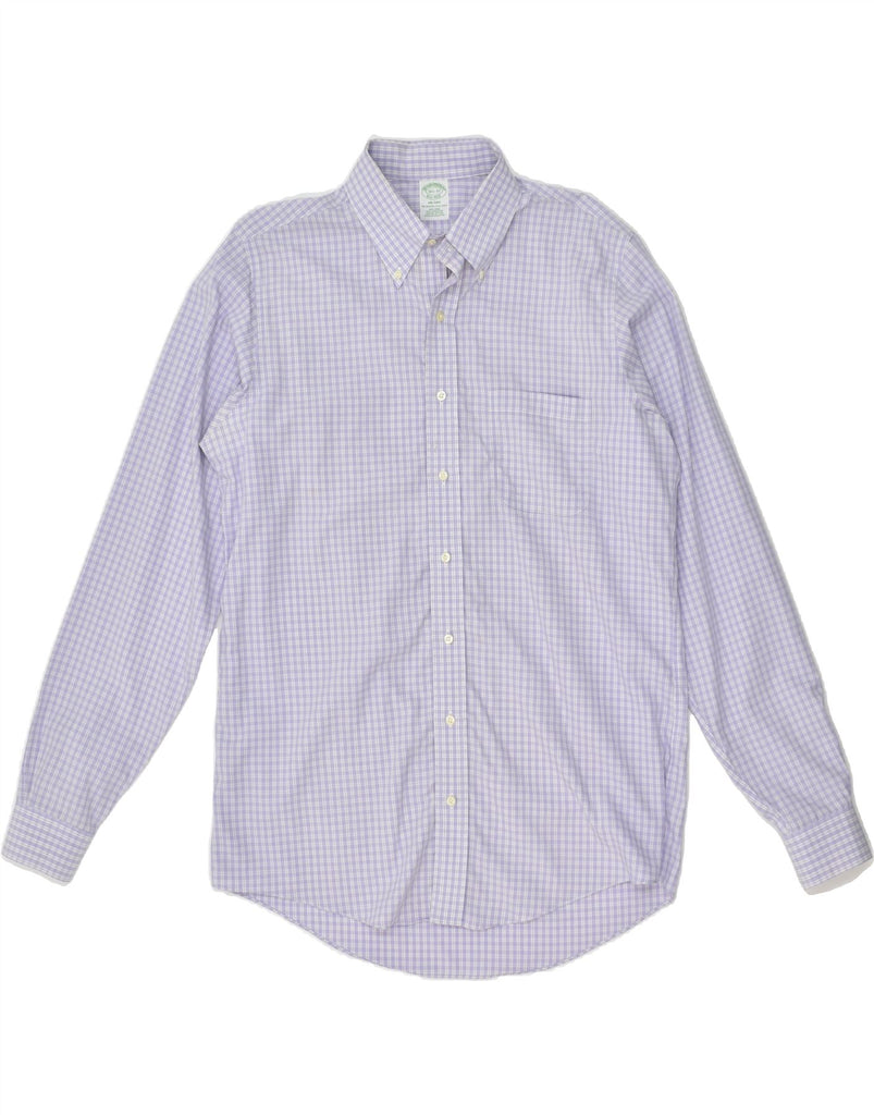 BROOKS BROTHERS Mens Milano Shirt Size 16 1/2 Large Purple Gingham Cotton | Vintage Brooks Brothers | Thrift | Second-Hand Brooks Brothers | Used Clothing | Messina Hembry 