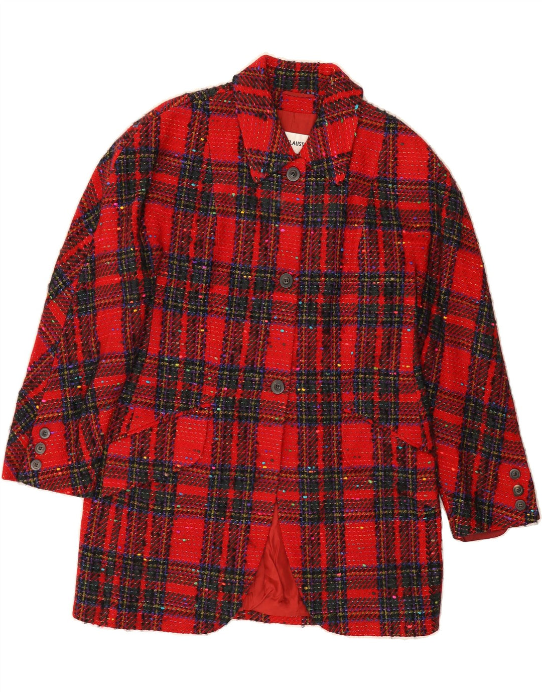 REIMER CLAUSSEN Womens Overcoat UK 16 Large  Red Check Polyacrylic Vintage Reimer Claussen and Second-Hand Reimer Claussen from Messina Hembry 
