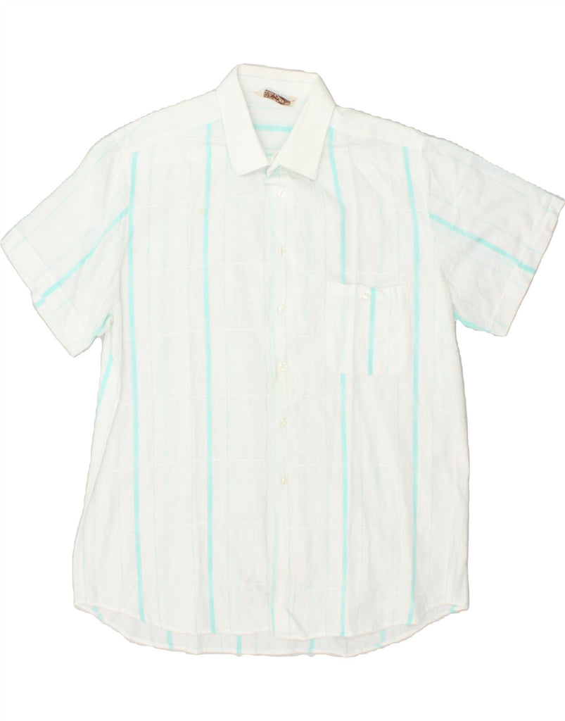 VINTAGE Womens Short Sleeve Shirt UK 16 Large  White Striped | Vintage Vintage | Thrift | Second-Hand Vintage | Used Clothing | Messina Hembry 