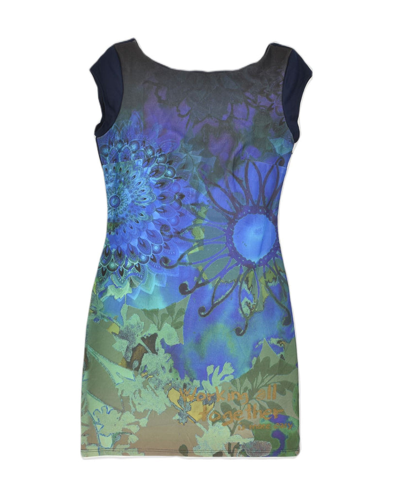 DESIGUAL Womens Sheath Dress UK 12 Medium Navy Blue Floral Cotton | Vintage Desigual | Thrift | Second-Hand Desigual | Used Clothing | Messina Hembry 