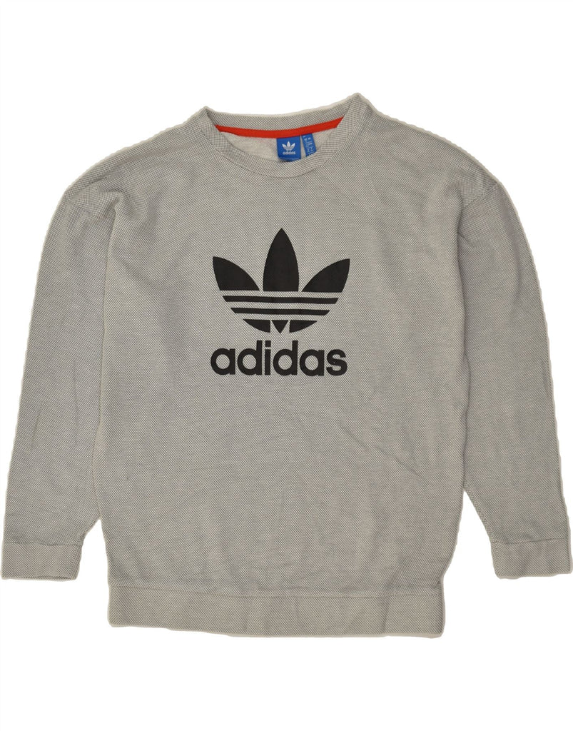 ADIDAS Womens Oversized Graphic Sweatshirt Jumper UK 12 Medium Grey Cotton | Vintage Adidas | Thrift | Second-Hand Adidas | Used Clothing | Messina Hembry 