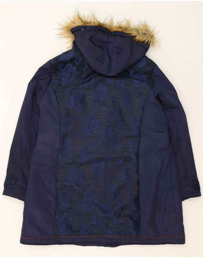 JOE BROWNS Womens Hooded Padded Coat UK 24 4XL Navy Blue Floral Polyester Vintage Joe Browns and Second-Hand Joe Browns from Messina Hembry 