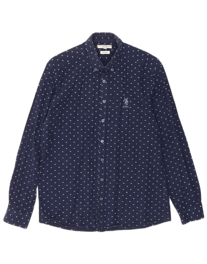 U.S. Polo Assn. Mens Regular Fit Shirt Medium Navy Blue Spotted Cotton