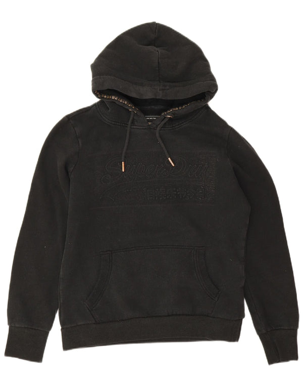 Superdry Womens Graphic Hoodie Jumper UK 12 Medium Black Cotton