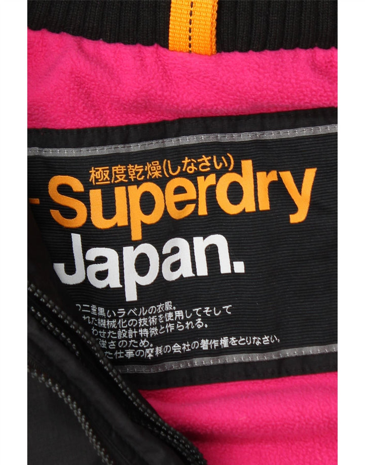 Superdry Womens Hooded Windbreaker Jacket UK 14 Large Black Nylon