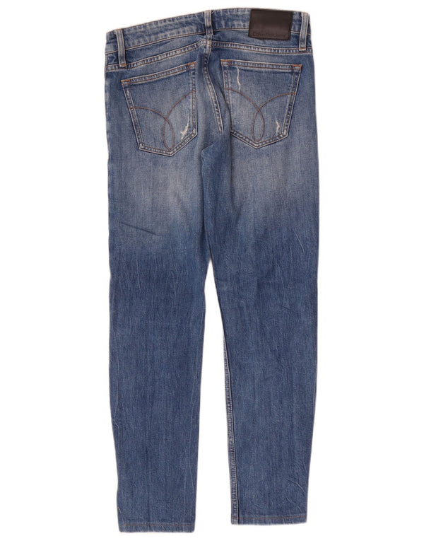 Calvin Klein Womens Distressed Skinny Jeans W30 L28 Blue Cotton