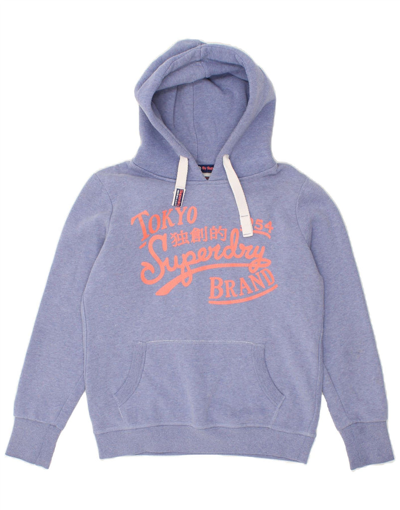 SUPERDRY Womens Graphic Hoodie Jumper UK 14 Medium Blue Cotton Vintage Superdry and Second-Hand Superdry from Messina Hembry 