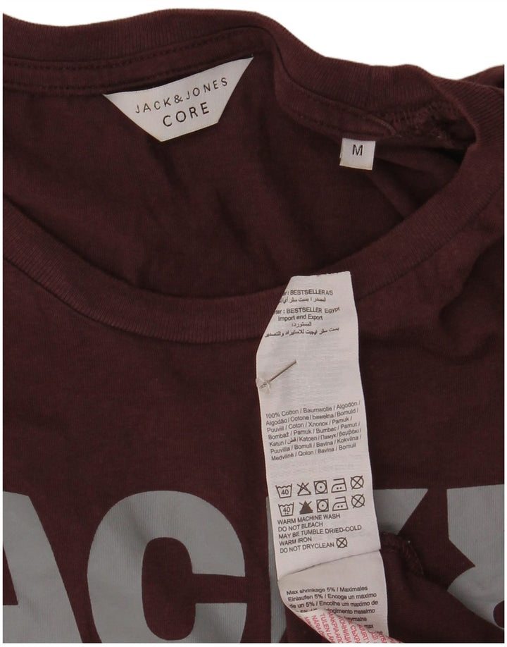 Jack & Jones Mens Graphic T-Shirt Top Medium Burgundy Cotton