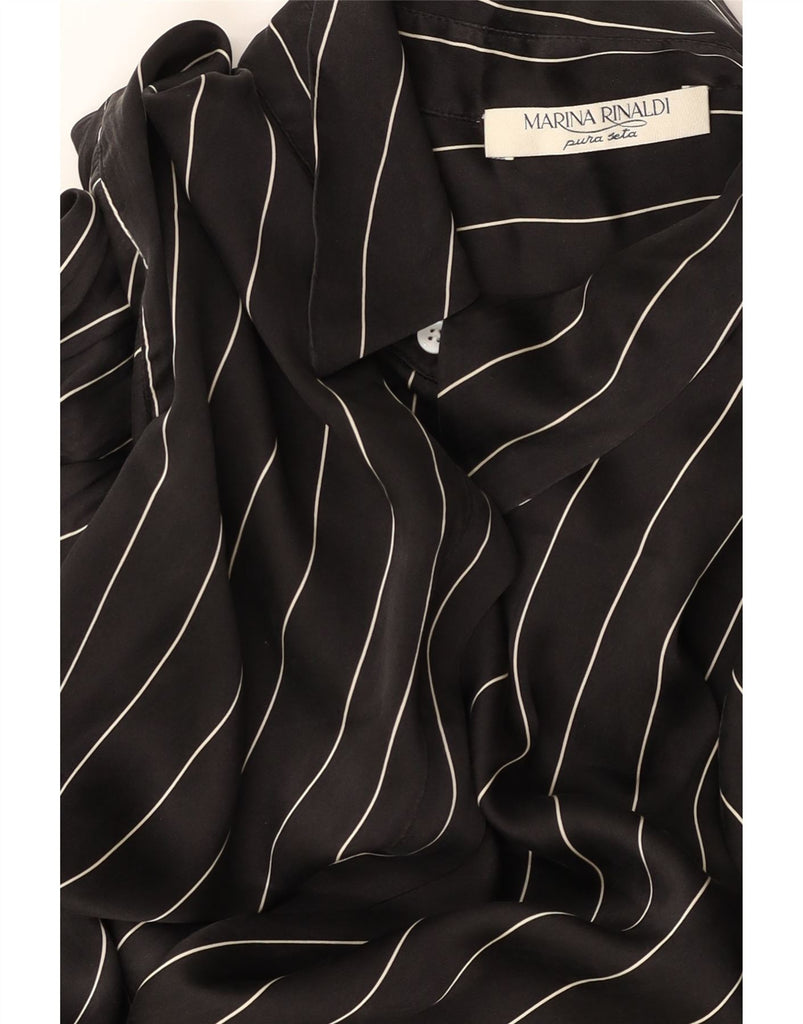 MARINA RINALDI Womens Shirt Blouse UK 20 2XL Black Pinstripe Silk Vintage Marina Rinaldi and Second-Hand Marina Rinaldi from Messina Hembry 