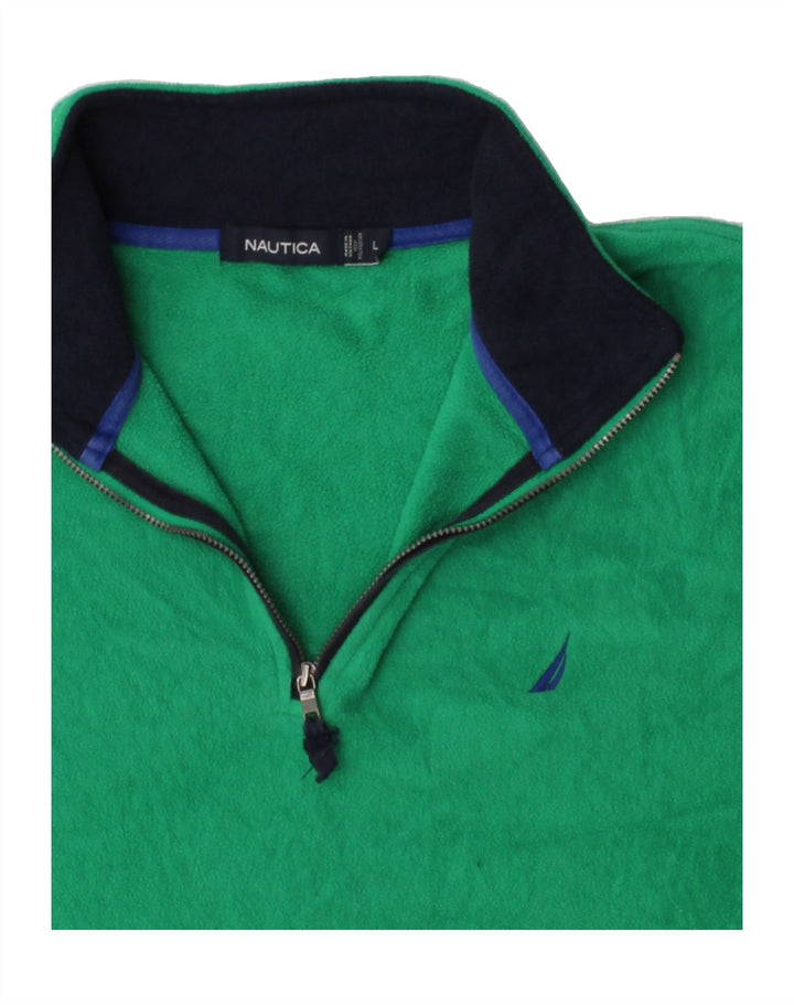 NAUTICA Mens Zip Neck Fleece Jumper Large Green Polyester Vintage Nautica and Second-Hand Nautica from Messina Hembry 