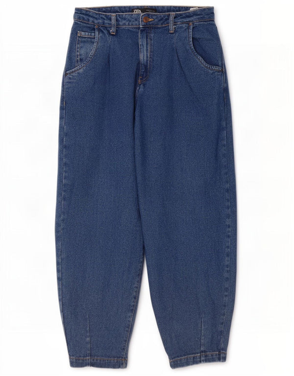 Zara Womens Balloon Crop High Waist Jeans EU 38 Small W28 L26 Blue Cotton