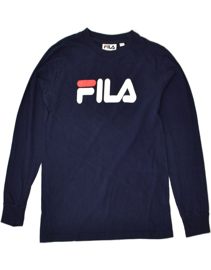 FILA Womens Graphic Top Long Sleeve UK 2 2XS Navy Blue Cotton | Vintage Fila | Thrift | Second-Hand Fila | Used Clothing | Messina Hembry 