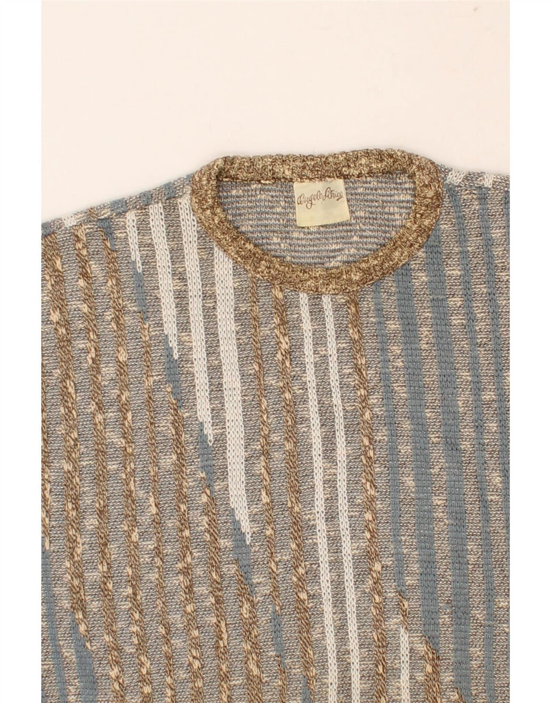 ANGELO LITRICO Mens Crew Neck Jumper Sweater Medium Grey Striped Acrylic Vintage Angelo Litrico and Second-Hand Angelo Litrico from Messina Hembry 