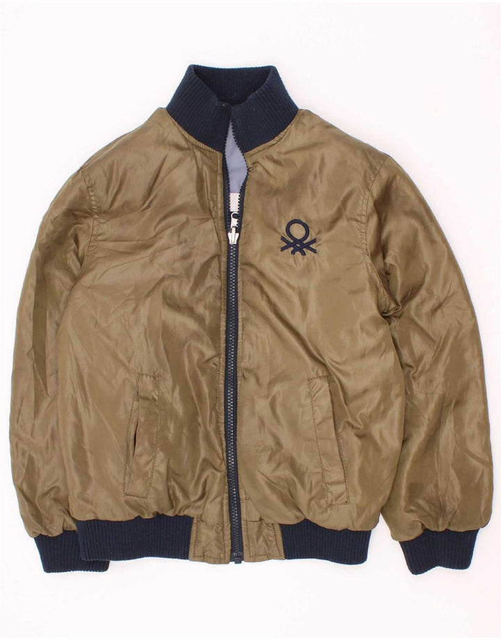 Benetton Boys Graphic Padded Jacket 7-8 Years Medium Blue Colourblock