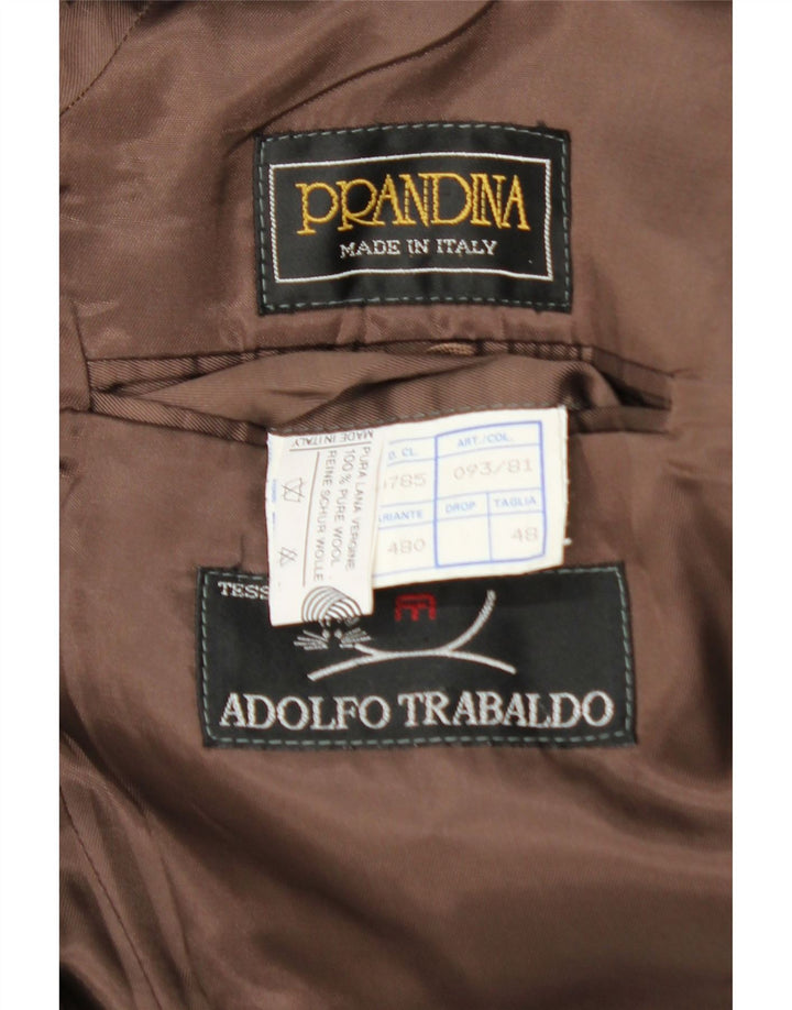 Prandina Mens Trench Coat IT 48 Medium Brown Check Virgin Wool