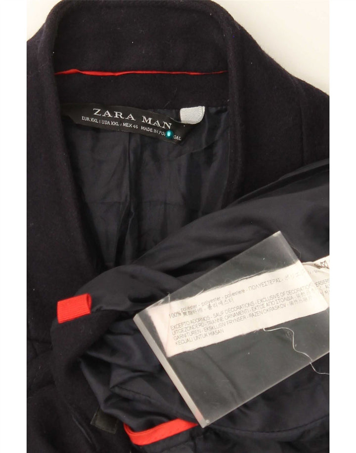 Zara Mens Overcoat UK 44 2XL Navy Blue Polyester