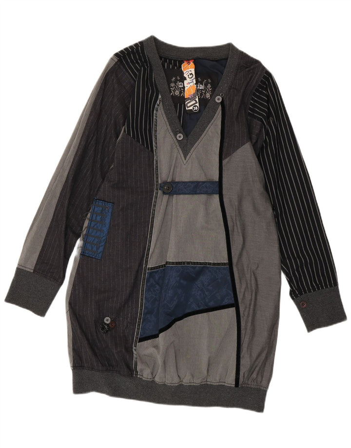 Desigual Womens Long Sleeve Bubble Dress EU 38 Medium Grey Colourblock