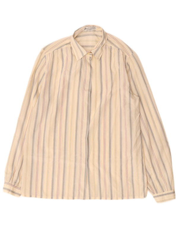 Vintage Womens Oversized Shirt Blouse EU 40 Medium Beige Striped Polyester