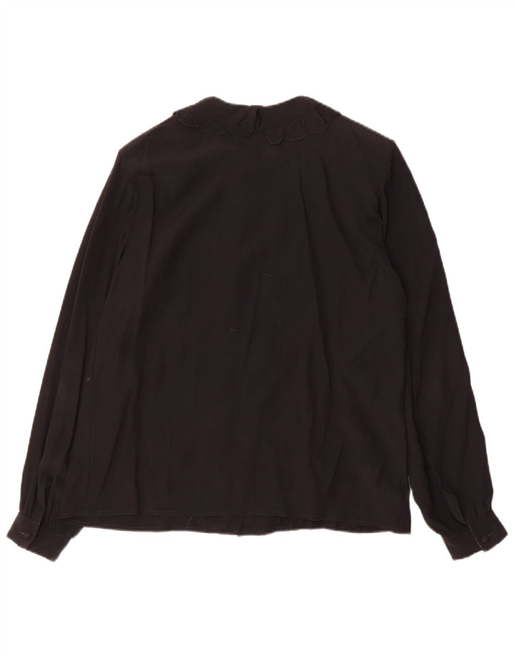 Vintage Womens Shirt Blouse UK 12 Medium Black Acetate