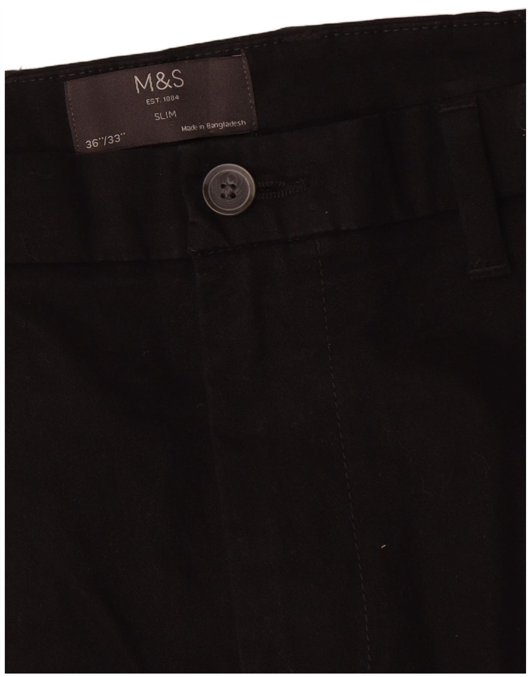 Marks & Spencer Mens Slim Chino Trousers W36 L33 Black Cotton