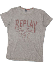 REPLAY Womens Graphic T-Shirt Top UK 16 Large Grey Cotton