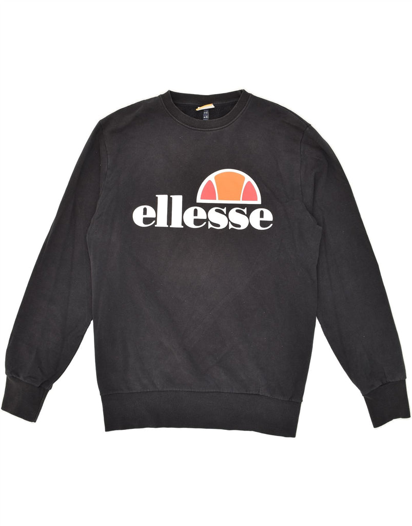 ELLESSE Womens Graphic Sweatshirt Jumper UK 14 Large Black Cotton Vintage Ellesse and Second-Hand Ellesse from Messina Hembry 