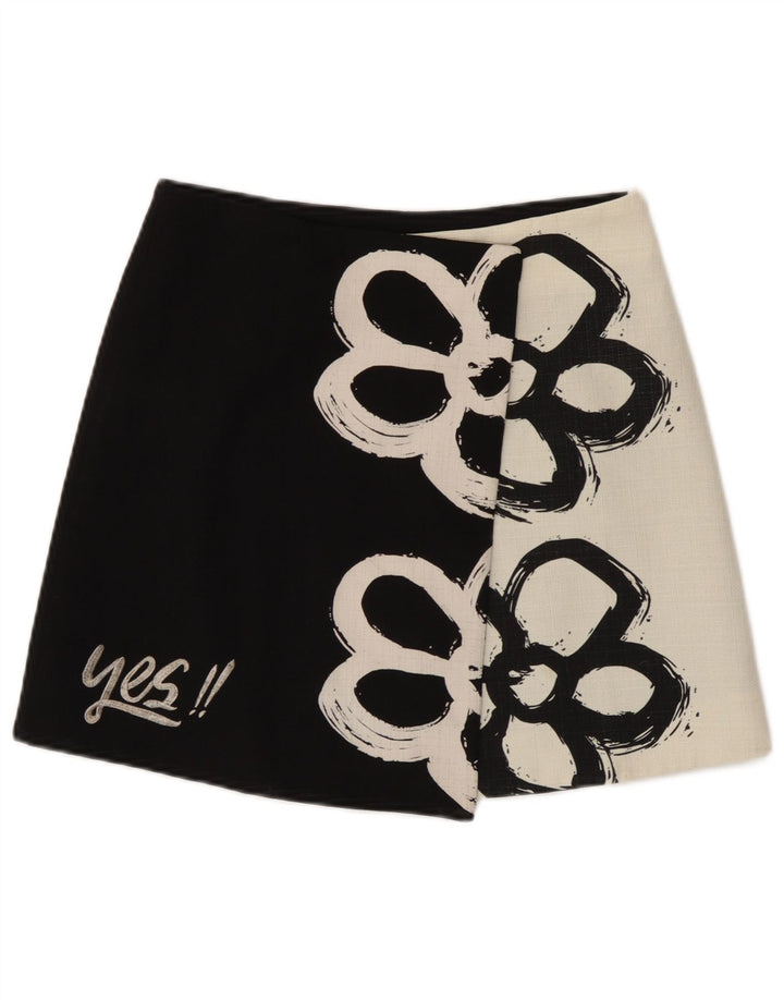 Desigual Womens Wrap Mini Skirt EU 38 Medium W28 Black Floral Modern