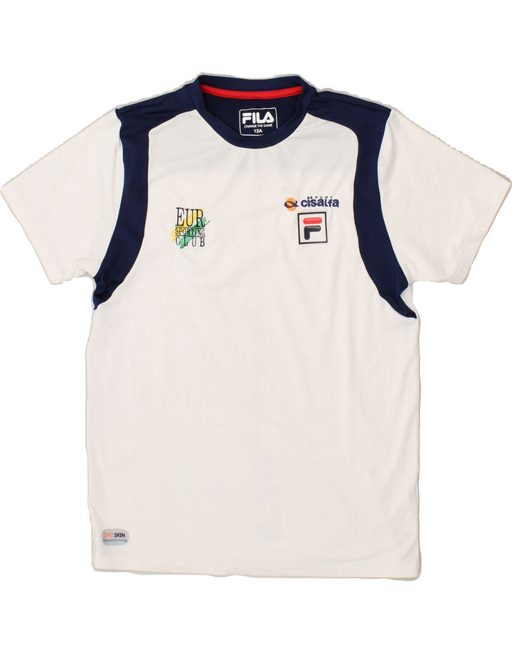 FILA Boys Graphic T-Shirt Top 11-12 Years White Colourblock Polyester | Vintage Fila | Thrift | Second-Hand Fila | Used Clothing | Messina Hembry 