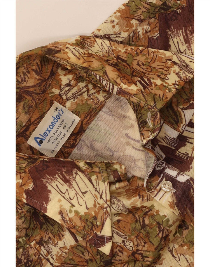 Alexander's Mens Graphic Shirt Medium Beige Floral Polyester