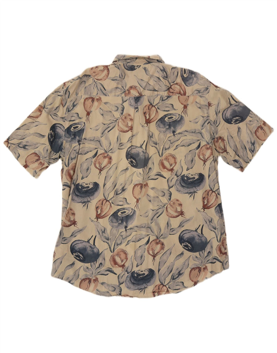 Vintage Mens Abstract Pattern Short Sleeve Shirt Large Beige Cotton