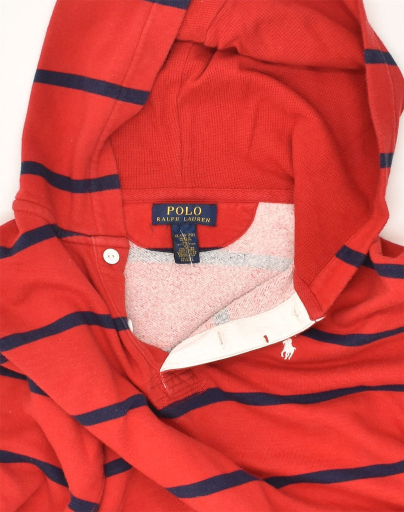 POLO RALPH LAUREN Boys Button Neck Hoodie Jumper 15-16 Years XL Red | Vintage Polo Ralph Lauren | Thrift | Second-Hand Polo Ralph Lauren | Used Clothing | Messina Hembry 