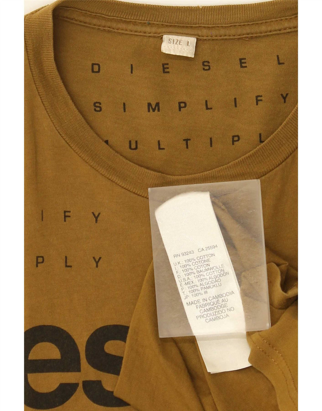 Diesel Mens Graphic T-Shirt Top Large Brown Cotton