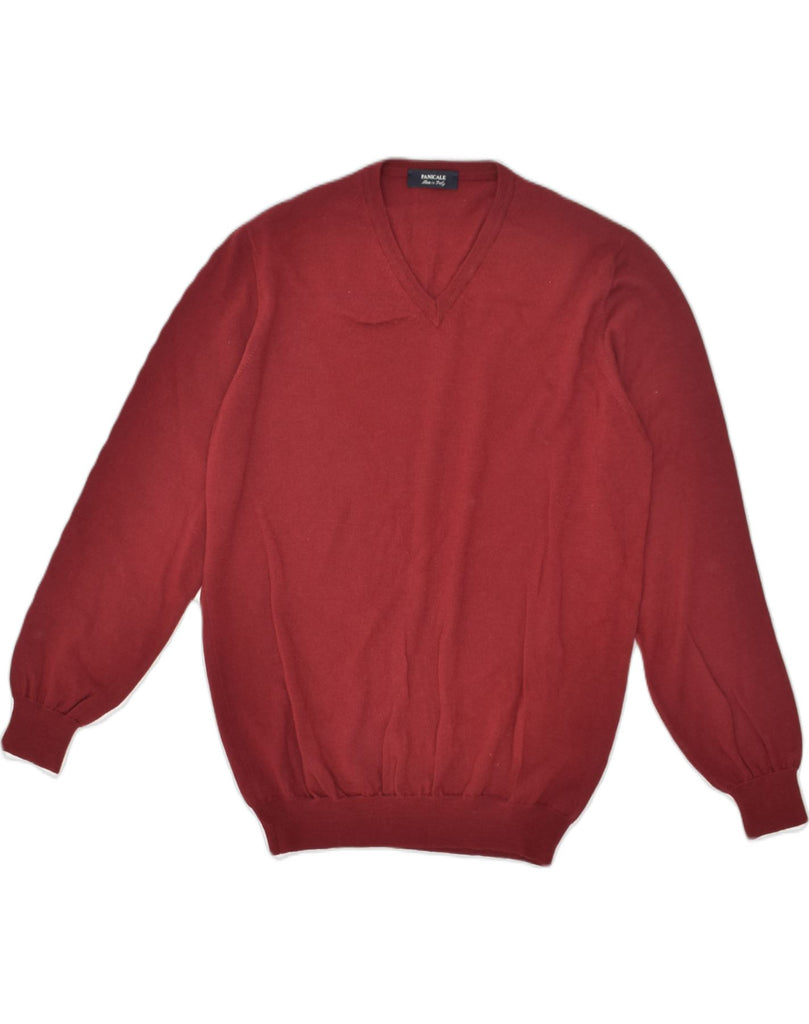 PANICALE Mens V-Neck Jumper Sweater IT 54 XL Maroon Wool | Vintage Panicale | Thrift | Second-Hand Panicale | Used Clothing | Messina Hembry 