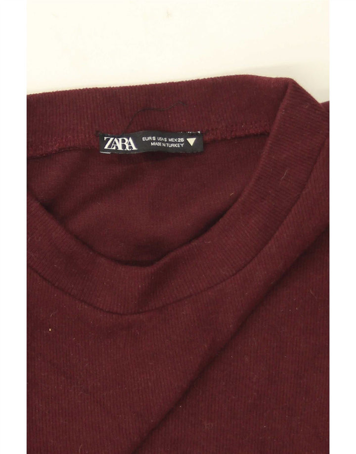 Zara Womens Crop Blouse Top UK 8 Small Burgundy