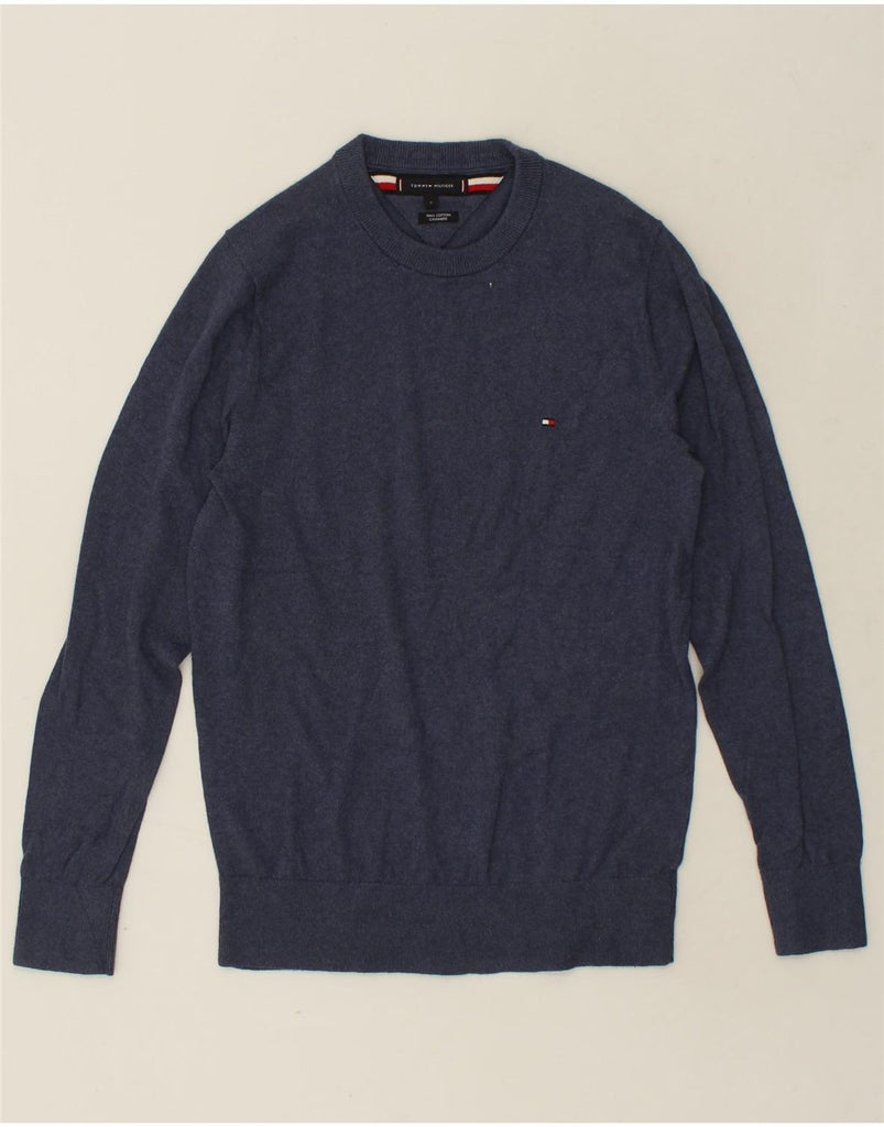 TOMMY HILFIGER Mens Crew Neck Jumper Sweater Small Navy Blue Cotton | Vintage Tommy Hilfiger | Thrift | Second-Hand Tommy Hilfiger | Used Clothing | Messina Hembry 