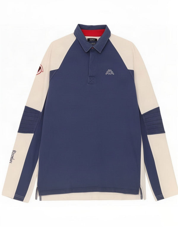 Kappa Mens Long Sleeve Graphic Polo Shirt XL Navy Blue Colourblock Cotton
