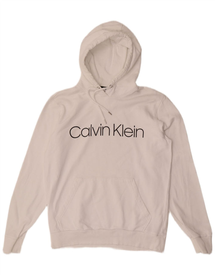 Calvin Klein Mens Graphic Hoodie Jumper Small White Cotton