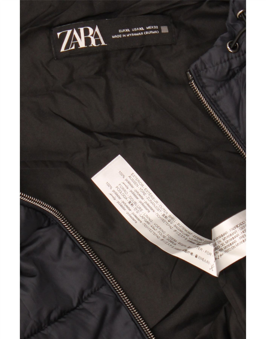 ZARA Womens Hooded Padded Gilet UK 18 XL Navy Blue Polyester