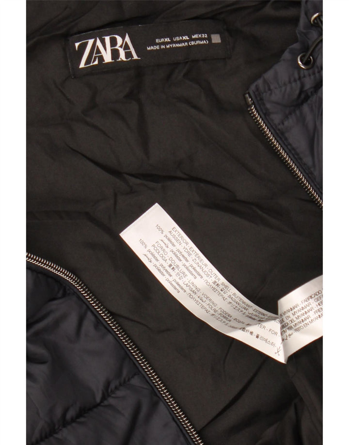 ZARA Womens Hooded Padded Gilet UK 18 XL Navy Blue Polyester