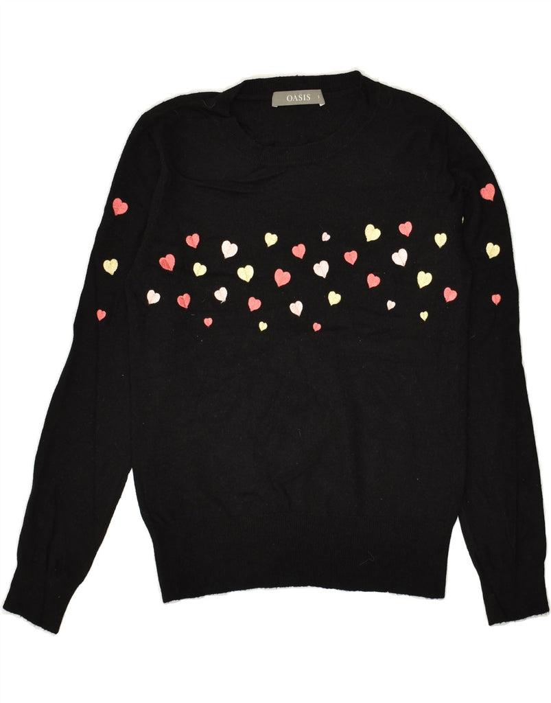 OASIS Womens Crew Neck Jumper Sweater UK 10 Small Black Viscose Heart | Vintage Oasis | Thrift | Second-Hand Oasis | Used Clothing | Messina Hembry 